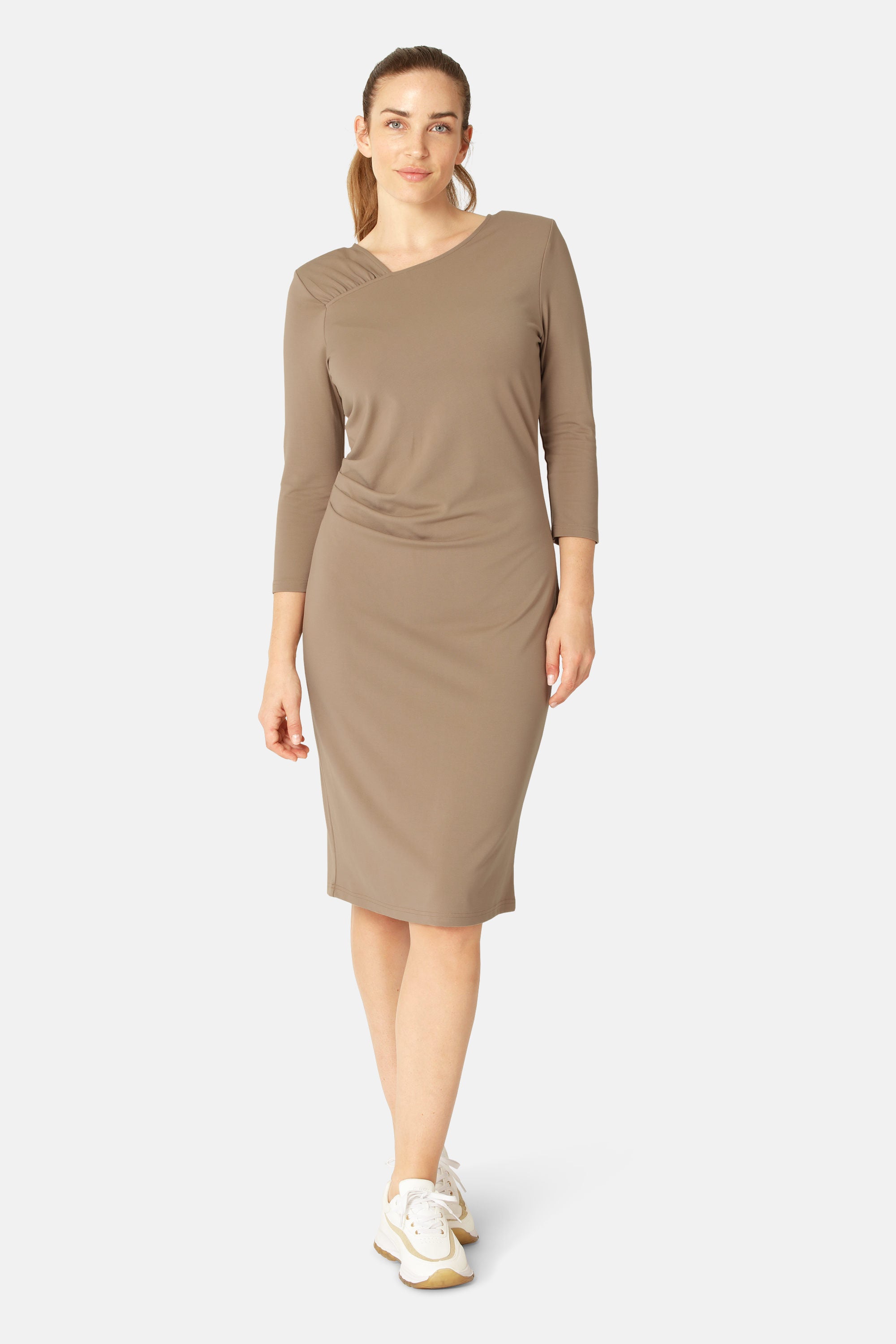 Vestido con Pliegues - Greige