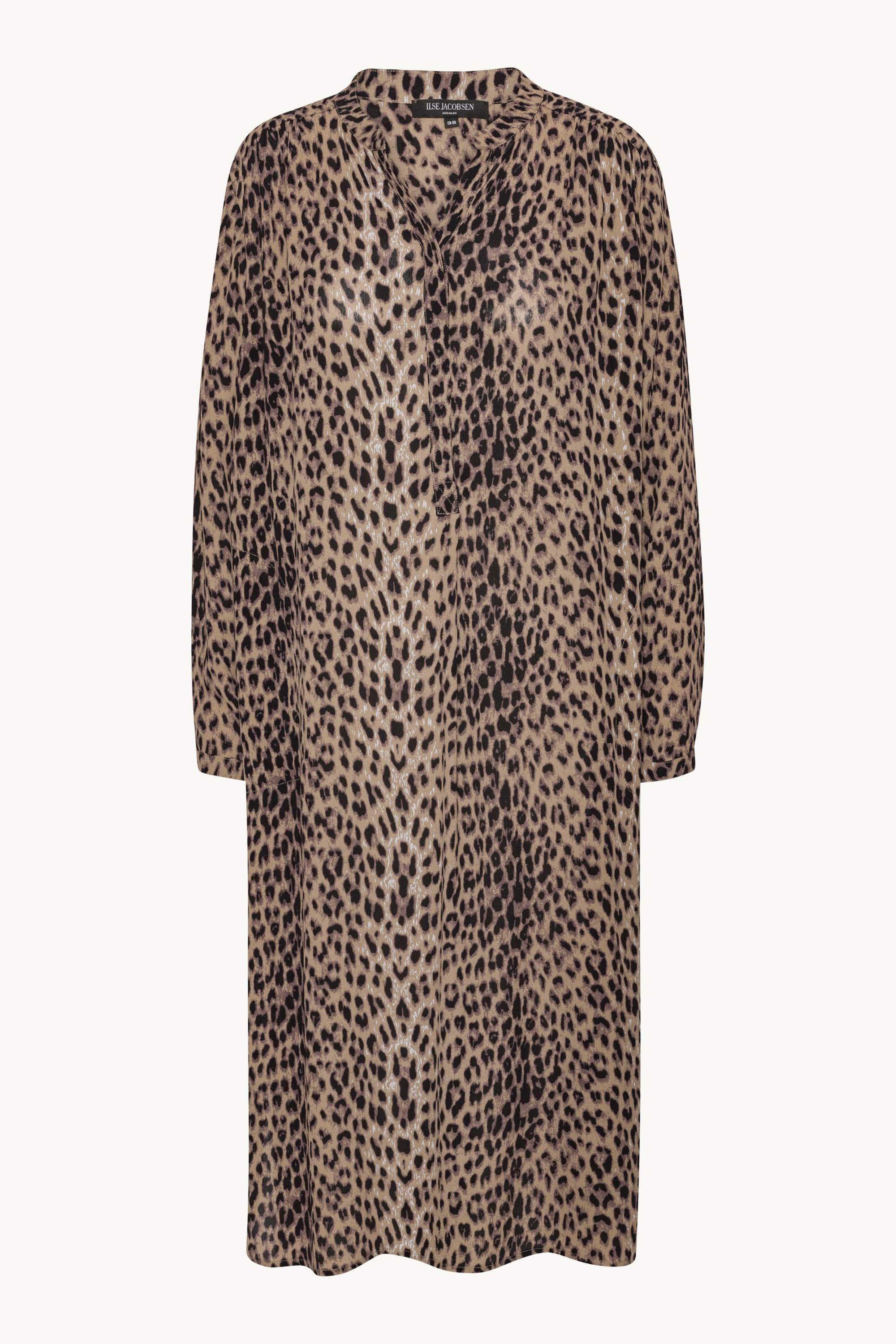Tunic Dress With Half Placket - Brown Panthera Print Tunic Dress With Half Placket - Brown Panthera Print