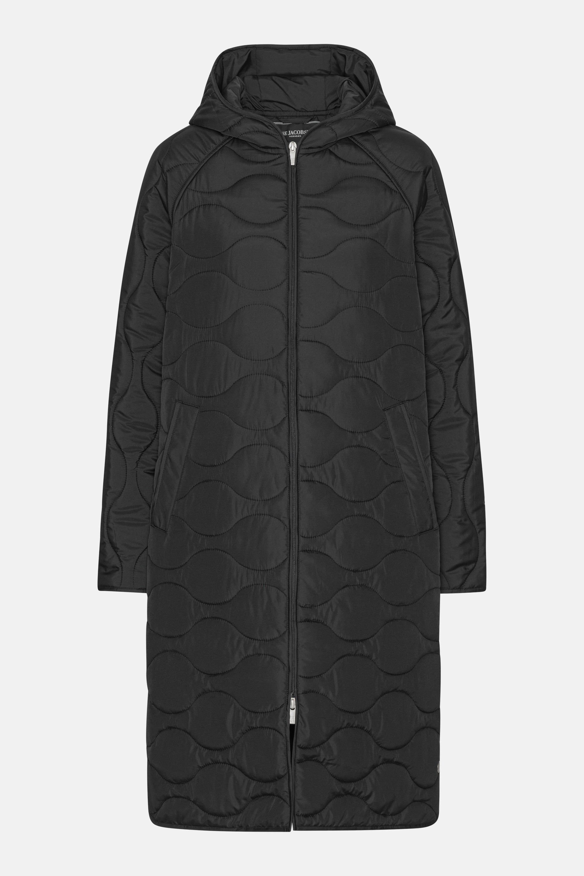 Long Quilt Jacket with Hood - Black