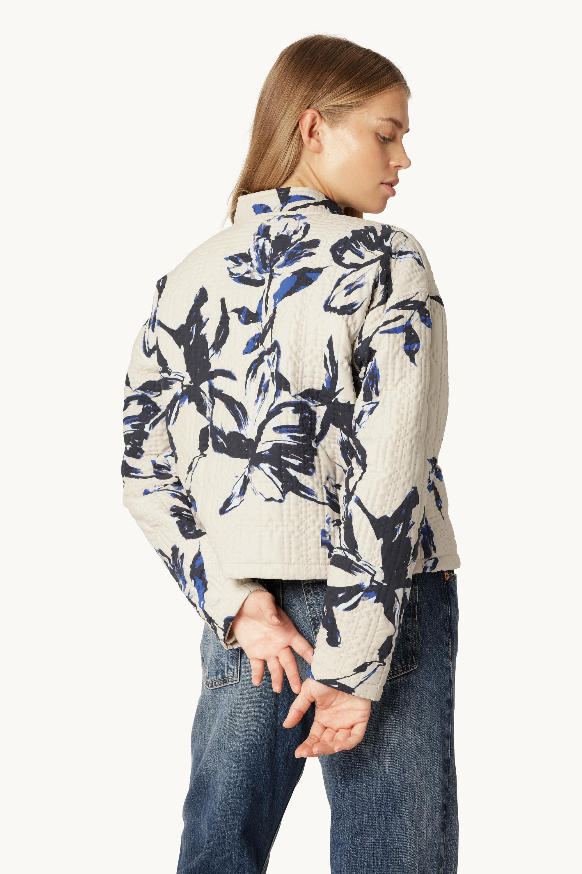 Short Quilt Jacket - Beige Artsy Stroke Flower