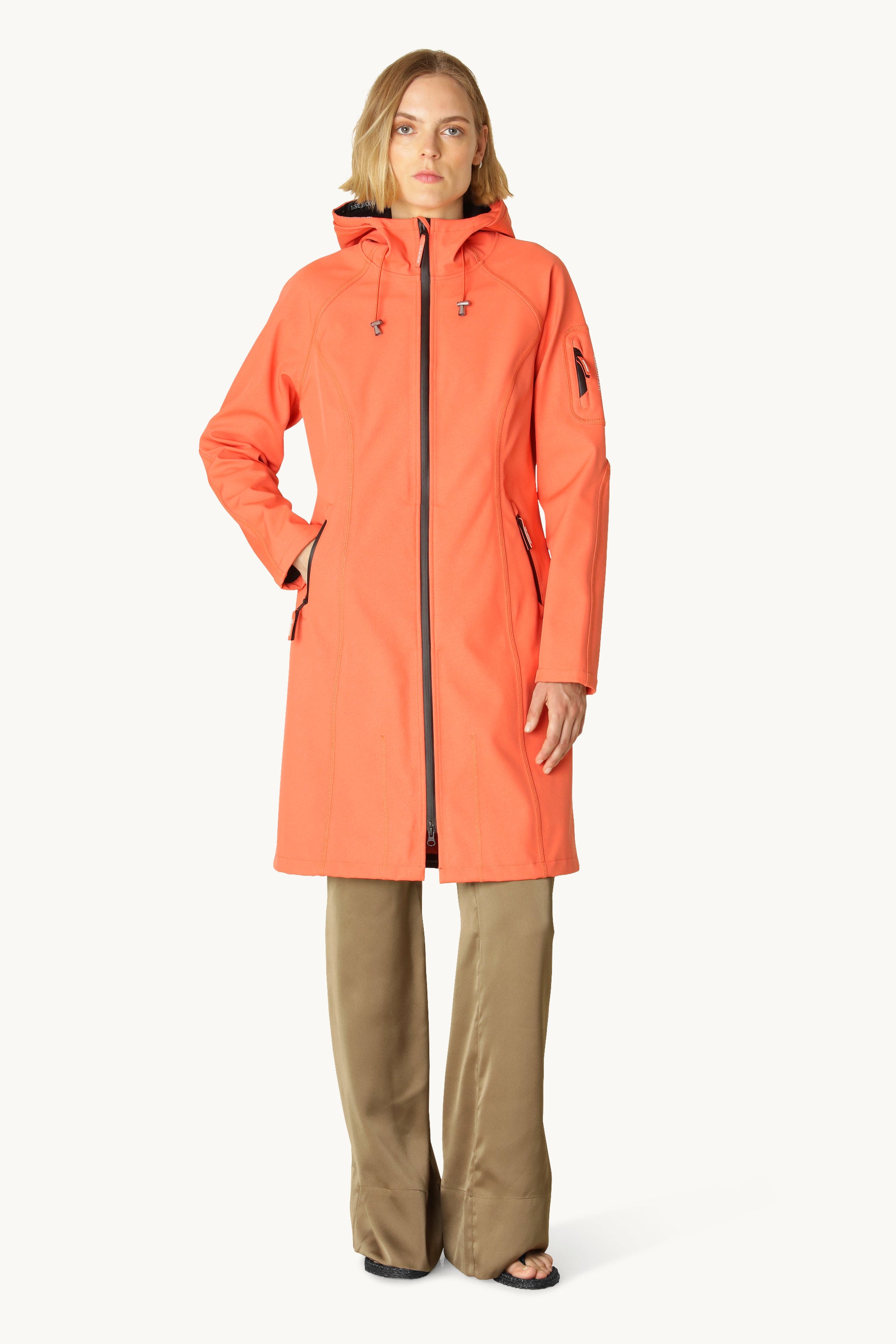 Long Softshell Raincoat - Hot Orange