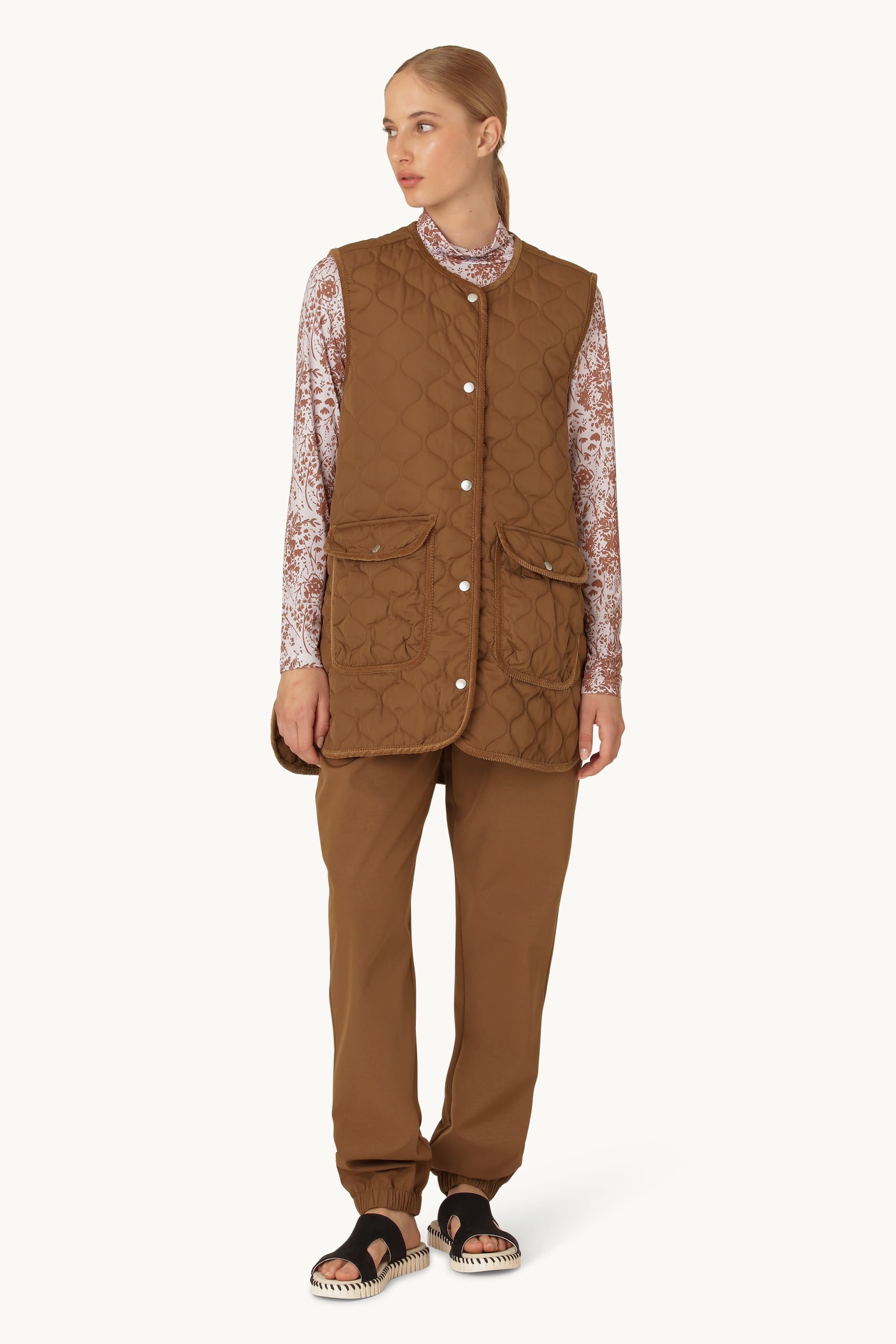 Chaleco Largo Quilt - Nogal