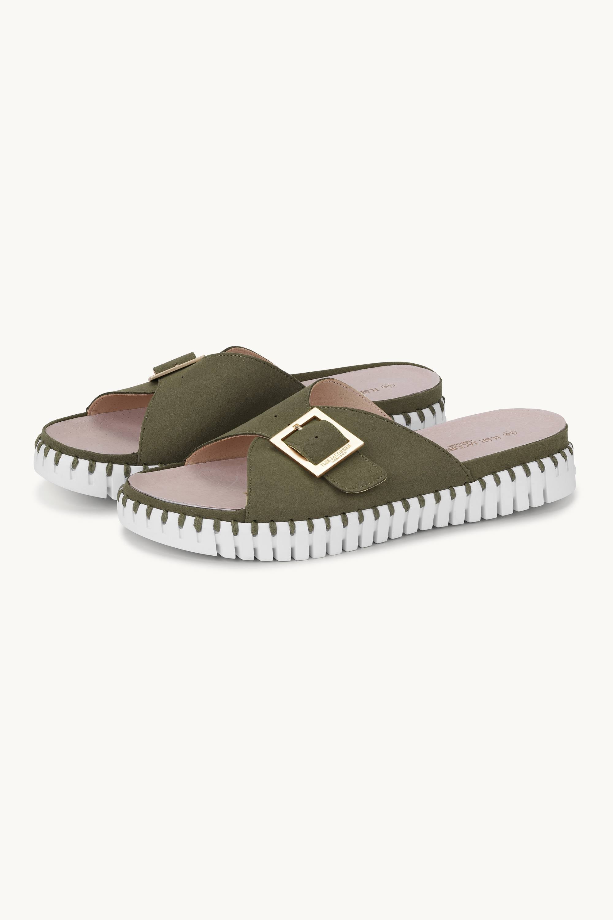 Sandals Buckle - Deep Olive White