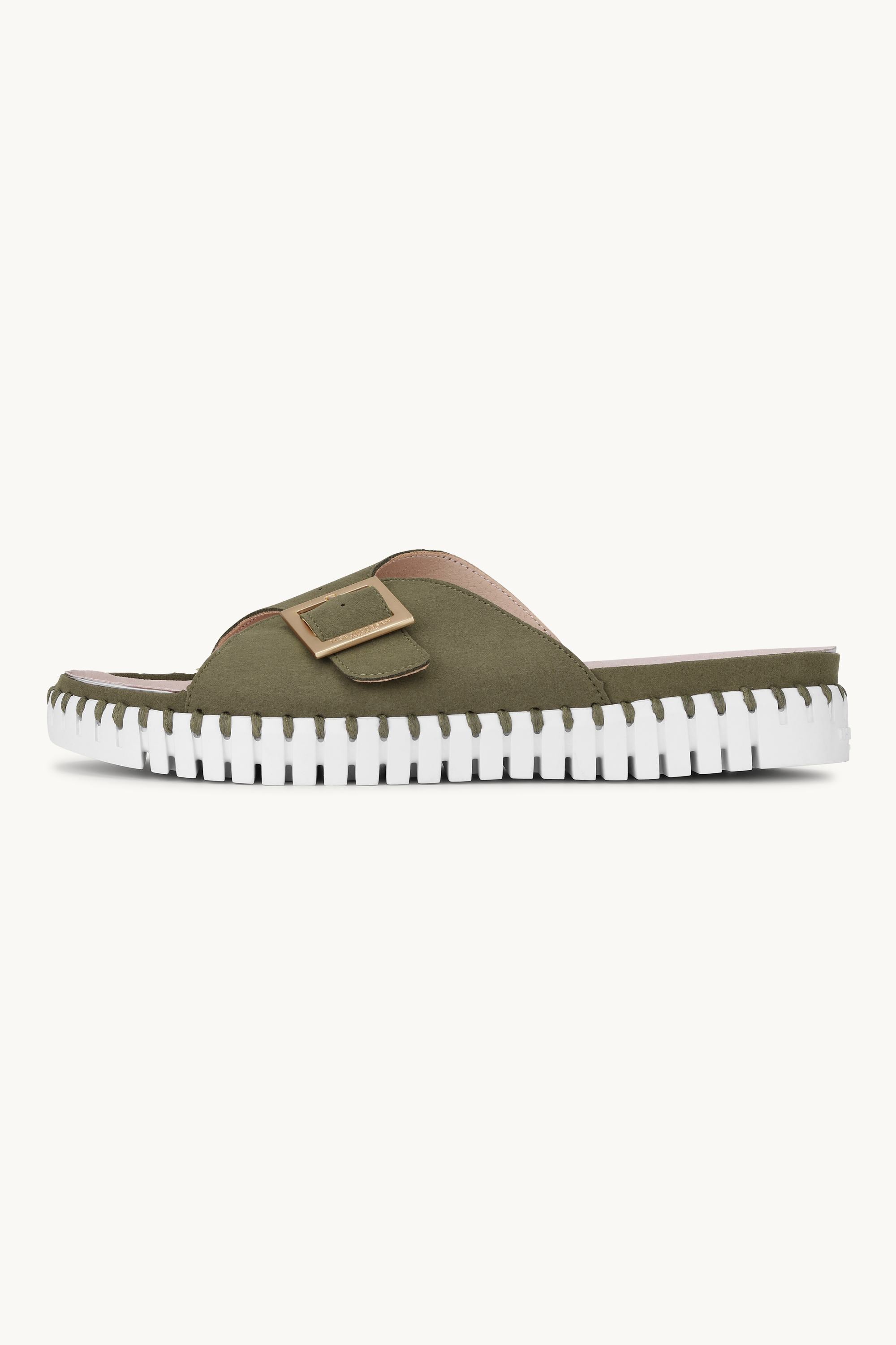 Sandals Buckle - Deep Olive White