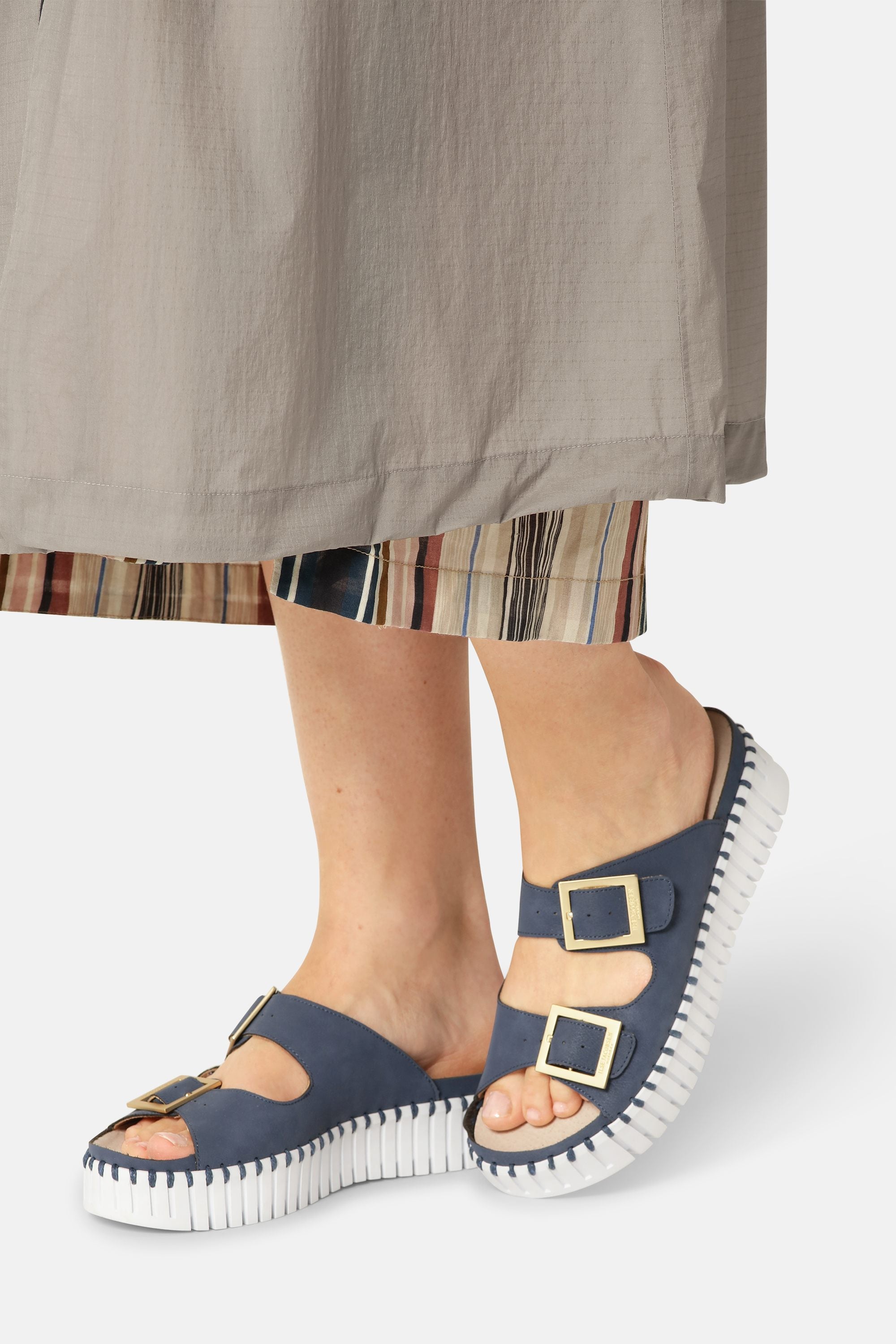 Platform Sandals Buckle - Blue Greyness White